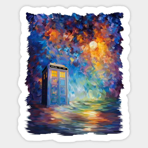 Blue Phone Booth with the moon light rainbow abstract Sticker by Dezigner007